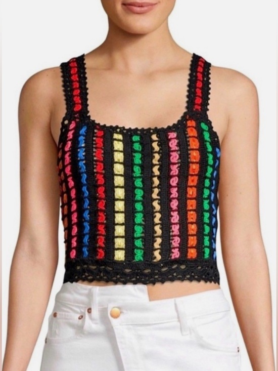 Alice + Olivia Tops - Alice + Olivia Lorri Crochet Tank Top Black / Multi Size S